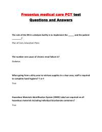 Fresenius medical care PCT test Questions and Correct Answers