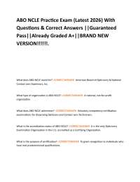 ABO NCLE Practice Exam (Latest 2026) With Questions & Correct Answers ||Guaranteed Pass