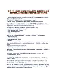 ENT 101 CORBIN CHURCH FINAL EXAM QUESTIONS AND CORRECT ANSWERS 100% VERIFIED 2026 UPDATE