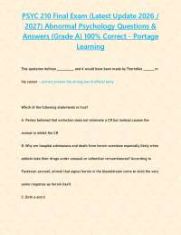 PSYC 210 Final Exam (Latest Update 2026 / 2027) Abnormal Psychology Questions & Answers {G