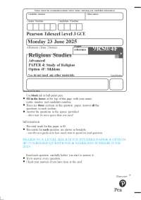 PEARSON A LEVEL RELIGIOUS STUDIES PAPER 4 OPTION 4F COMBINED QUESTIONS & MARKING SCHEME