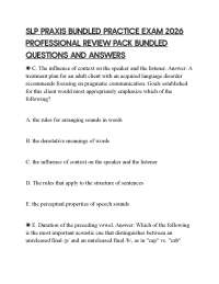 SLP PRAXIS BUNDLED PRACTICE EXAM 2026 PROFESSIONAL REVIEW PACK BUNDLED QUESTIONS AND ANSWE