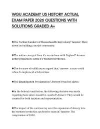 WGU ACADEMY US HISTORY ACTUAL EXAM PAPER 2026 QUESTIONS WITH SOLUTIONS GRADED A+
