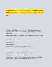 Midterm/Quiz 2: Capital Structure Debt & Taxes, M&A, 2026/2027 – Comprehensive Q&A Review