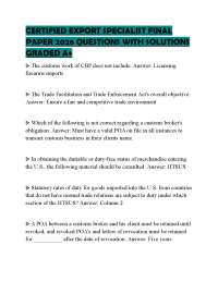 CERTIFIED EXPORT SPECIALIST FINAL PAPER 2026 QUESTIONS WITH SOLUTIONS GRADED A+