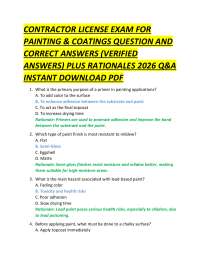 CONTRACTOR LICENSE EXAM FOR PAINTING & COATINGS QUESTION AND CORRECT ANSWERS (VERIFIED]