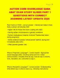 AUTISM CORE KNOWLEDGE QABA ABAT EXAM STUDY SLIDES PART 1 QUESTIONS WITH CORRECT ANSWERS