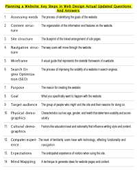 Planning a Website: Key Steps in Web Design Actual Updated Questions And Answers