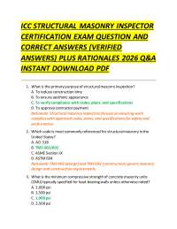 ICC STRUCTURAL MASONRY INSPECTOR CERTIFICATION EXAM QUESTION AND CORRECT ANSWERS