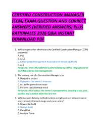 CERTIFIED CONSTRUCTION MANAGER (CCM) EXAM QUESTION AND CORRECT ANSWERS (VERIFIED ANSWERS