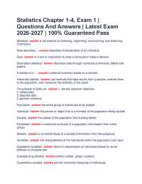 Statistics Chapter 1-4, Exam 1 | Questions And Answers | Latest Exam 2026-2027 |