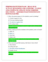 SPRINKLER FITTER EXAM – REAL SEAL ACTUAL QUESTIONS AND ANSWERS - LATEST AND COMPLETE UPD