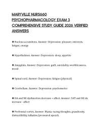 MARYVILLE NURS660 PSYCHOPHARMACOLOGY EXAM 3 COMPREHENSIVE STUDY GUIDE 2026 VERIFIED ANSWER