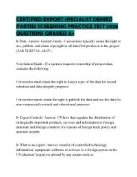 CERTIFIED EXPORT SPECIALIST DENIED PARTIES SCREENING FINAL STUDY PAPER 2026 QUESTIONS WITH