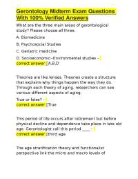 Gerontology Midterm Exam Questions With 100% Verified Answers