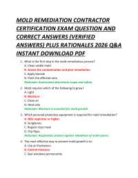 MOLD REMEDIATION CONTRACTOR CERTIFICATION EXAM QUESTION AND CORRECT ANSWERS