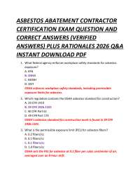 ASBESTOS ABATEMENT CONTRACTOR CERTIFICATION EXAM QUESTION AND CORRECT ANSWERS