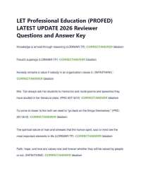 LET Professional Education (PROFED) LATEST UPDATE 2026 Reviewer Questions and Answer Key