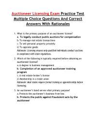 Auctioneer Licensing Exam Practice Test Multiple Choice Questions And Correct Answers