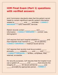 HIM Final Exam (Part 1) questions with verified answers
