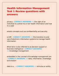 Health Information Management Test 1 Review questions with answers