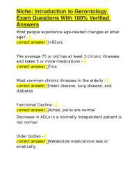 Niche: Introduction to Gerontology Exam Questions With 100% Verified Answers