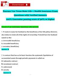 Pearson VUE Texas Life & Health Insurance Exam (2026 / 2027) | Insurance | PDF