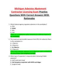Michigan Asbestos Abatement Contractor Licensing Exam Questions With Correct Answers