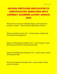 NEVADA PESTICIDE APPLICATOR C2 CERTIFICATION QUESTIONS WITH CORRECT ANSWERS LATEST