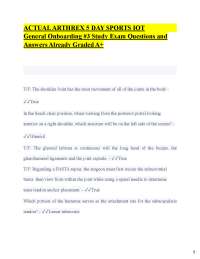 ACTUAL ARTHREX 5 DAY SPORTS IOT General Onboarding #3 Study Exam Questions and Answers Al
