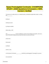 Texas Promulgated Contracts CHAMPIONS Study Q&A Verified 100% Correct | Latest 2026/2027