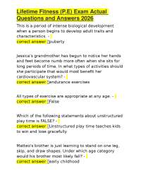 Lifetime Fitness (P.E) Exam Actual Questions and Answers 2026