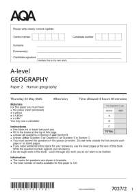 Actual 2025 AQA A-level GEOGRAPHY 7037/2 Paper 2 Human geography QP + Mark Scheme