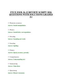 FTCE ESOL K-12 REVIEW SCRIPT 2026 QUESTIONS WITH SOLUTIONS GRADED A+