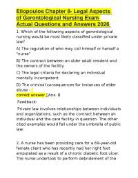 Eliopoulos Chapter 8- Legal Aspects of Gerontological Nursing Exam Actual Questions and An