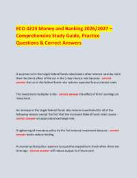 ECO 4223 Money and Banking 2026/2027 – Comprehensive Study Guide, Practice Questions & Cor