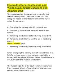 Eliopoulos Geriatrics Hearing and Vision Exam Actual Questions and Answers 2026