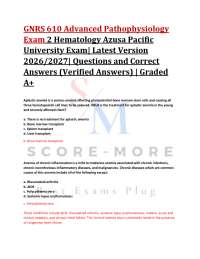 GNRS 610 Advanced Pathophysiology Exam 2 Hematology Azusa Pacific University Exam| Lates