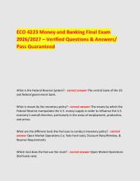 ECO 4223 Money and Banking Final Exam 2026/2027 – Verified Questions & Answers/ Pass Guar