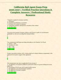 California Bail Agent Exam Prep 2026/2027 | Verified Practice Questions & Complete Ans