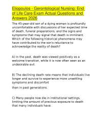 Eliopoulos - Gerontological Nursing: End of Life Care Exam Actual Questions and Answers 20