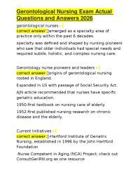 Gerontological Nursing Exam Actual Questions and Answers 2026