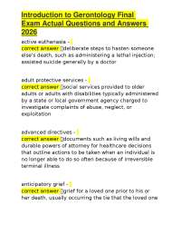 Introduction to Gerontology Final Exam Actual Questions and Answers 2026