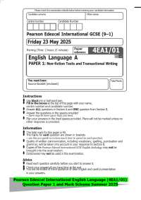Pearson Edexcel International English Language (4EA1/01) QP 1 and Mark Scheme May 2025