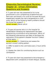 Eliopoulos Gerontological Nursing: Chapter 22 - Urinary Elimination Questions and Answers