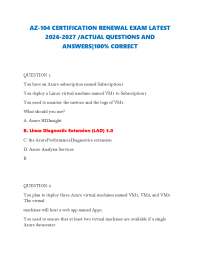 AZ-104 CERTIFICATION RENEWAL EXAM LATEST 2026-2027 /ACTUAL QUESTIONS AND ANSWERS|100% CORR