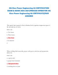 4th Class Power Engineering 4A CERTIFICATION EXAM Q-BANK 2026-2027|PROCESS OPERATOR 4th Cl