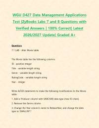 WGU D427 Data Management Applications Test |ZyBooks Labs 7 and 8 Questions with Verified A