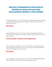 WGU D072 FUNDAMENTALS FOR SUCCESS IN BUSINESS OA EXAM 2|ACTUAL EXAM Qs&As|ALREADY GRADED A