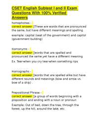 CSET English Subtest I and II Exam Questions With 100% Verified Answers